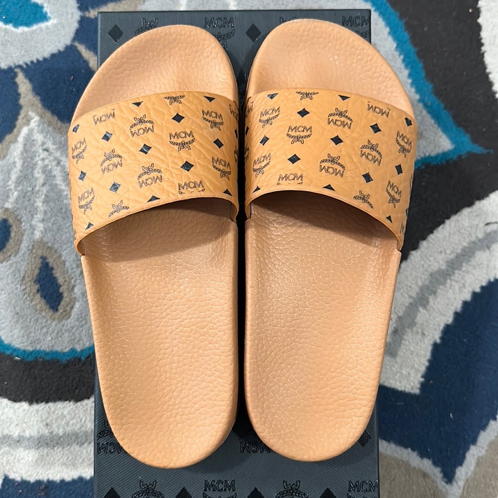 MCM Women's Monogram Logo Print Slide Sandals
